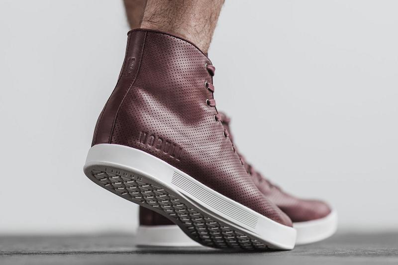 Burgundy Nobull High-Top Burgundy Leather Men's Trainers | CA X1407Y